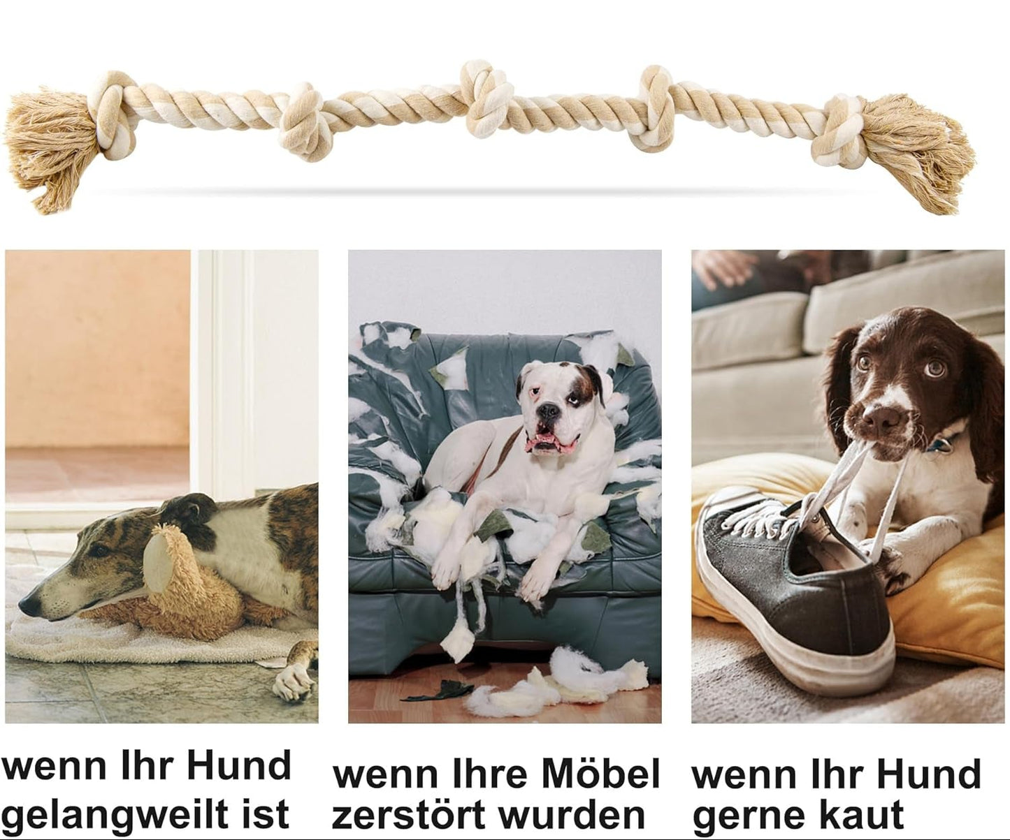 Fida Hundespielzeug Aus Seil Für Aggressive Kauer, Interaktives, Robustes Hundespielzeug Für Mittelgroße Und Große Hunde, Robustes Gedrehtes Seilspielzeug Mit 5 Knoten