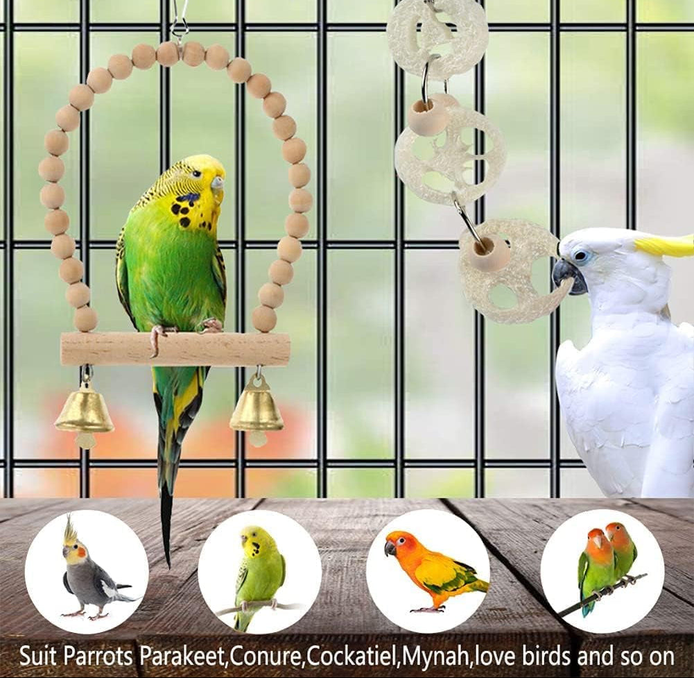 Vogel-Papageien-Spielzeug, Zum Aufhängen, 18 Stück, Vogelkäfig-Zubehör, Spielzeug, Barsch, Leiter, Kauspielzeug, Hängematte Für Sittiche, Liebesvögel, Finken Und Andere Kleine Haustiere