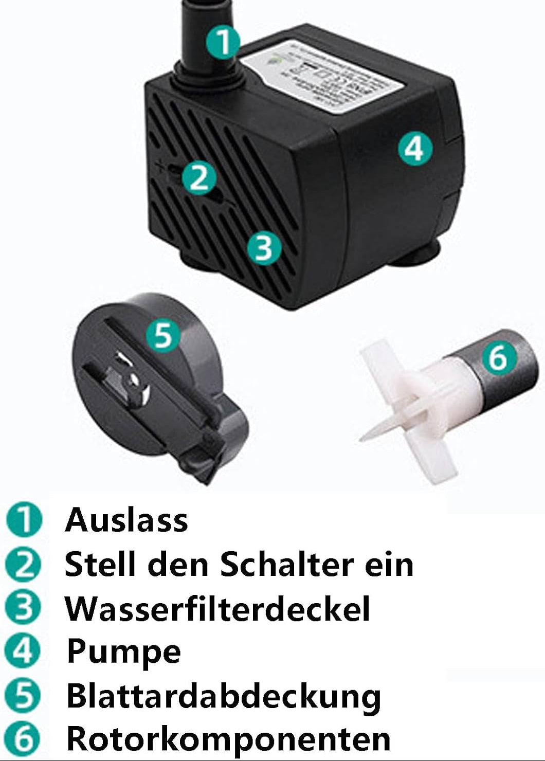 180L/H 3W Mini-Tauchpumpe, Ultra Leise Aquarium Pumpe Mit 1.3M Netzkabel，Mit 1 Düsen Für Brunnenaquarium， Aquarium, Teichgarten Eu-Stecker