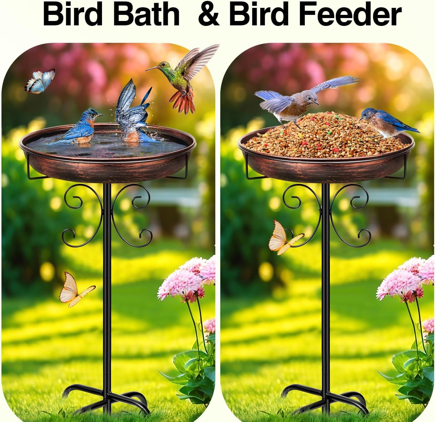 Vogeltränke Stehend,Vogelbad Für Draußen Garten,35In Metall Vogelbecken Schüssel Wassertränke Für Vögel, Antike Vogeltränke Winterfest Futter Wasserschale (Antike Bronze)