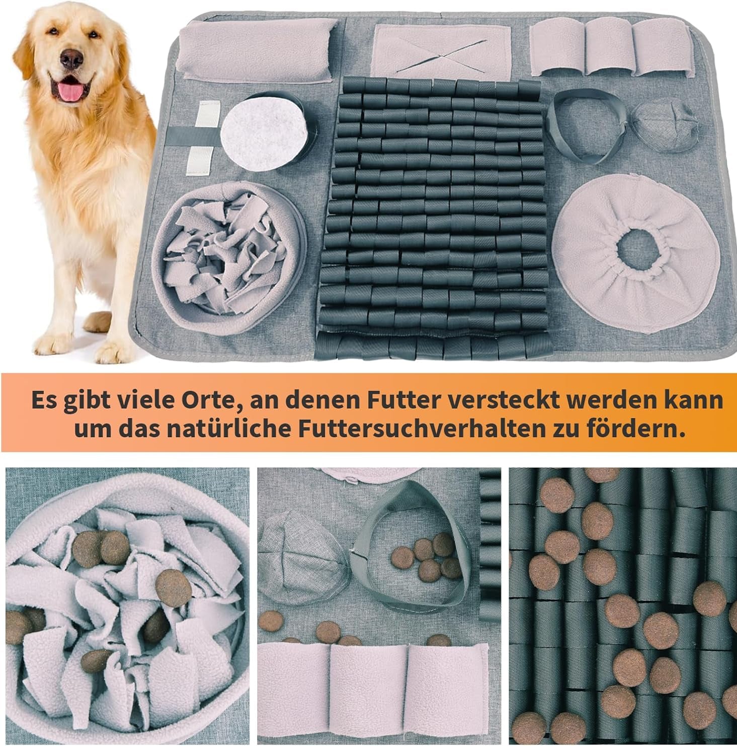 Hund Schnüffelteppich, Waschbar Trainingsmatte Futtermatte Schnüffelteppich Für Hunde Riechen Trainieren Trainingsmatte Gegen Langeweile Und Anregung Langsamfütterungsunterlage Für Welpen(66 * 42Cm)