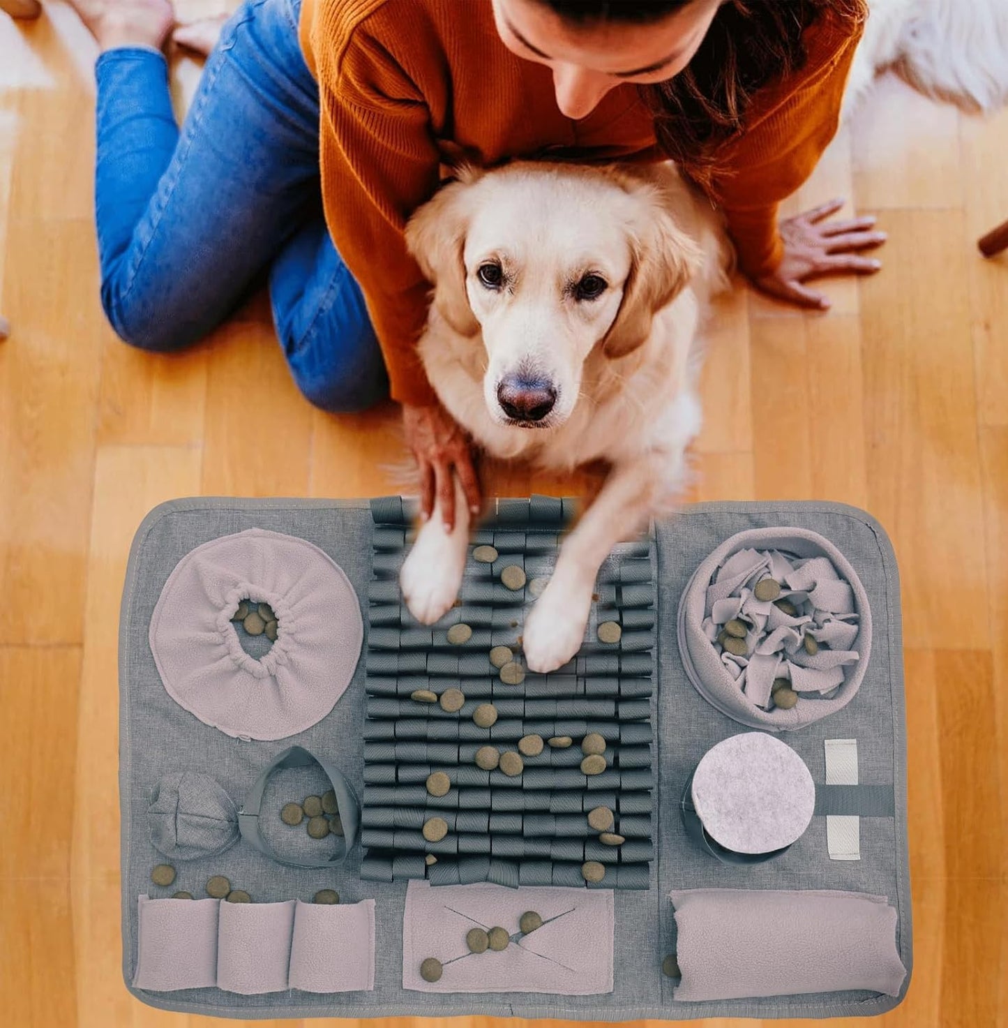 Hund Schnüffelteppich, Waschbar Trainingsmatte Futtermatte Schnüffelteppich Für Hunde Riechen Trainieren Trainingsmatte Gegen Langeweile Und Anregung Langsamfütterungsunterlage Für Welpen(66 * 42Cm)