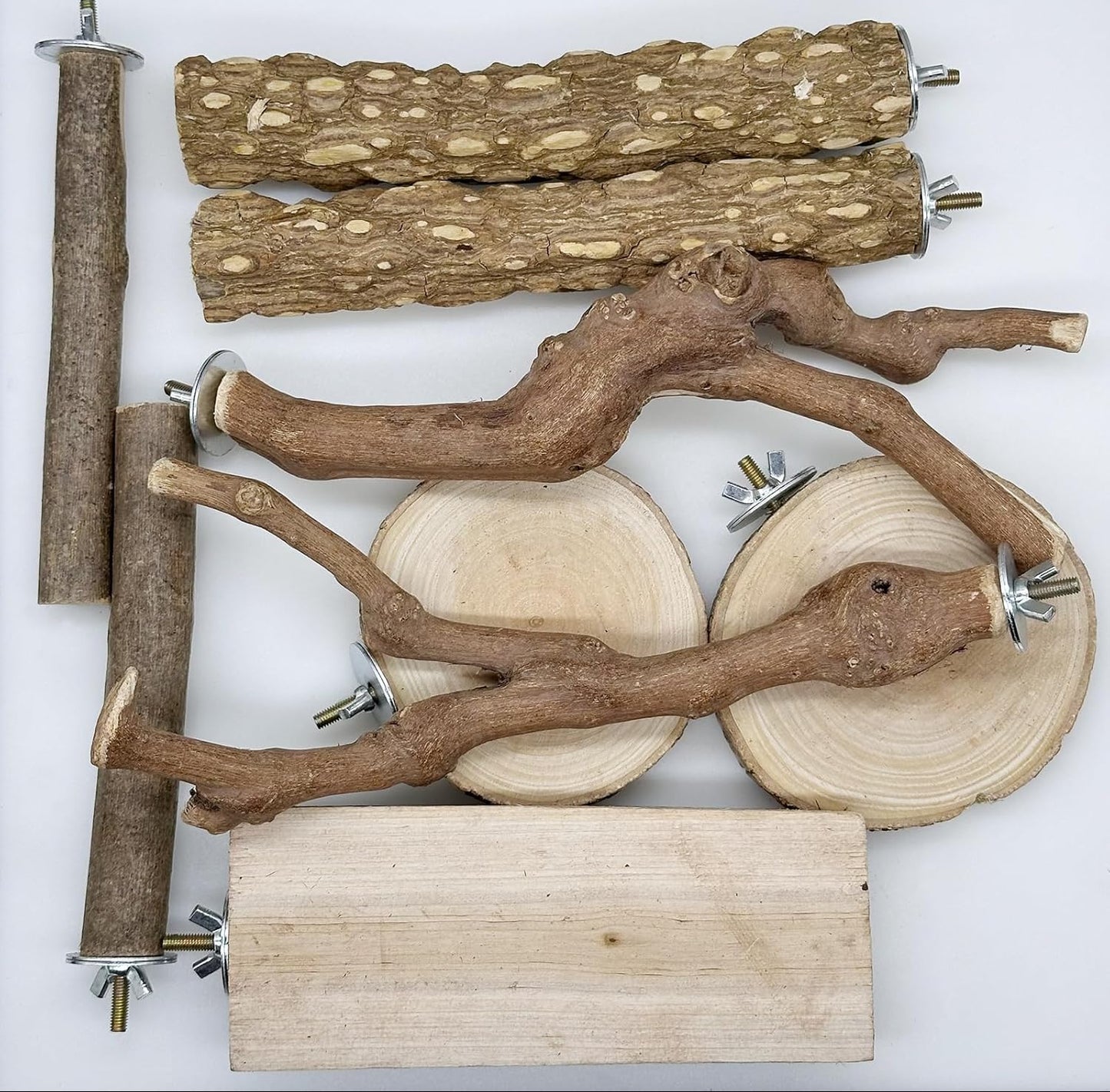 Allazone 9 Stück Naturholz Sitzstangen Set Für Vögel, Papagei Schaukel Spielzeug, Vogelkäfig Zubehör