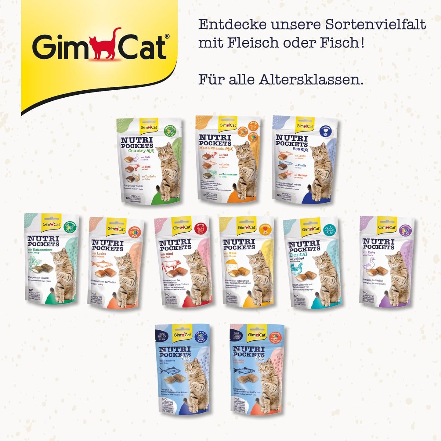 Gimcat Nutri Pockets Dental - Knuspriger Katzensnack Mit Cremiger Füllung Und Funktionalen Inhaltsstoffen - 1 Beutel (1 X 60 G)
