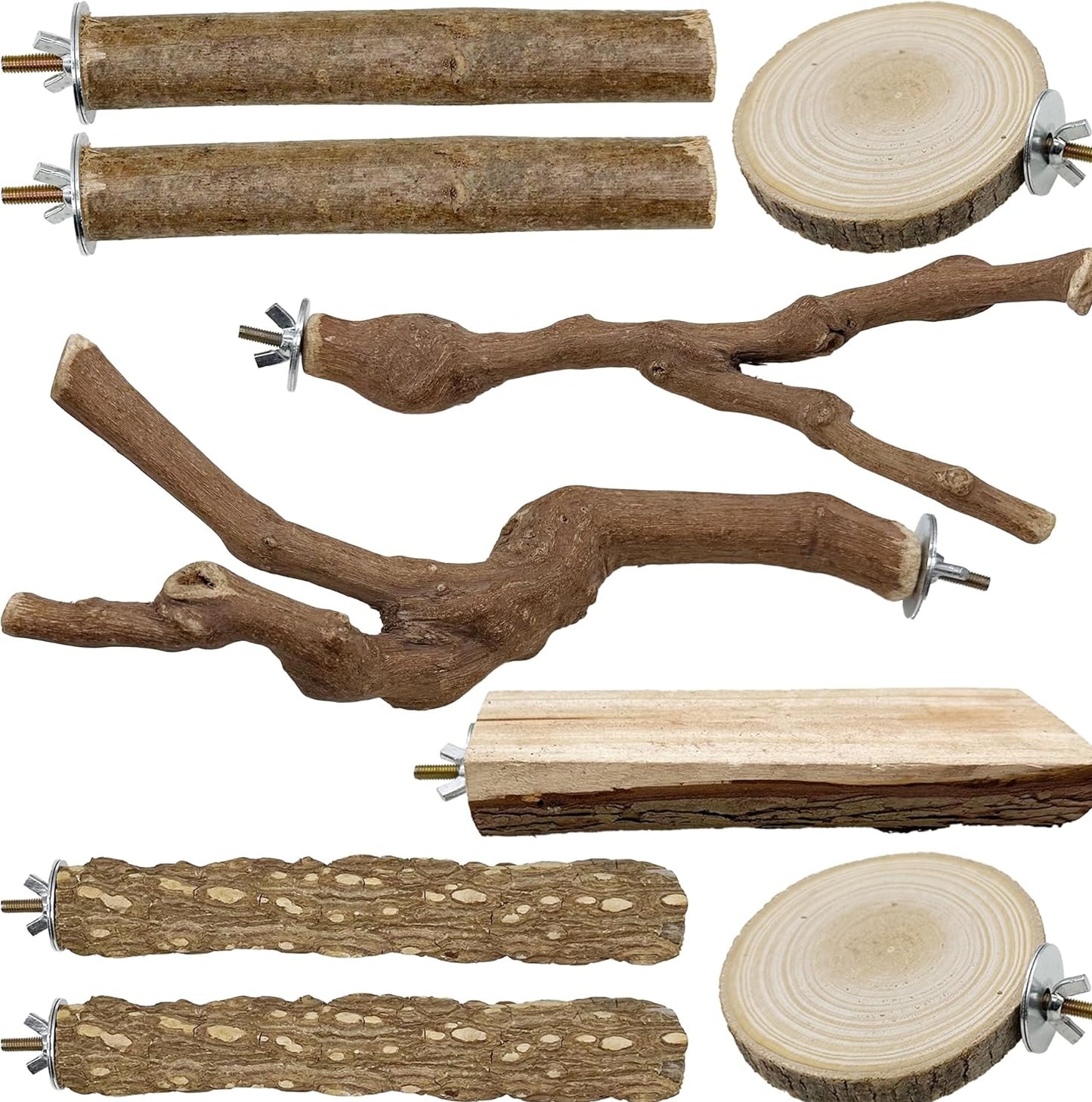 Allazone 9 Stück Naturholz Sitzstangen Set Für Vögel, Papagei Schaukel Spielzeug, Vogelkäfig Zubehör