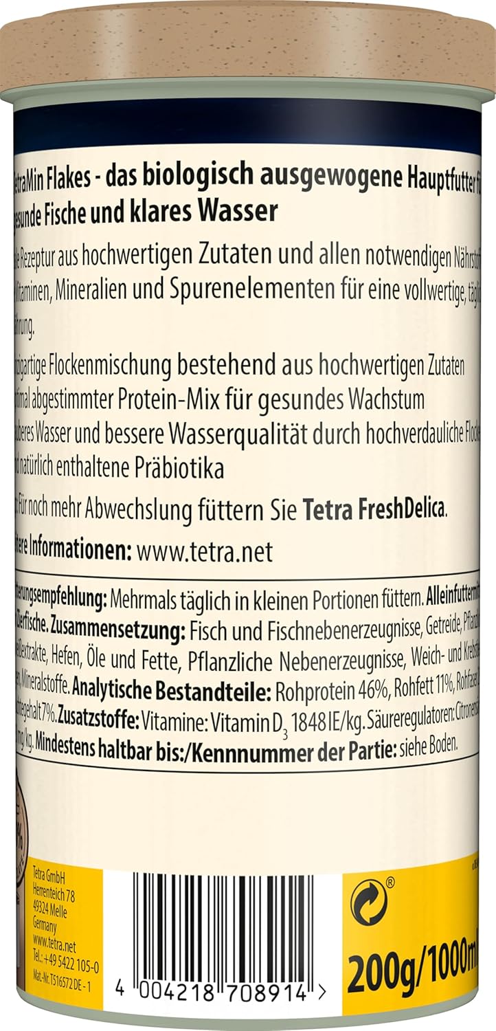 Tetramin Flakes - Fischfutter in Flockenform Für Alle Zierfische, Ausgewogene Mischung Für Gesunde Fische Und Klares Wasser, 1 L Dose
