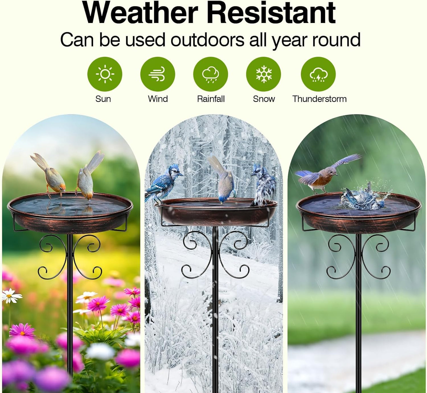 Vogeltränke Stehend,Vogelbad Für Draußen Garten,35In Metall Vogelbecken Schüssel Wassertränke Für Vögel, Antike Vogeltränke Winterfest Futter Wasserschale (Antike Bronze)