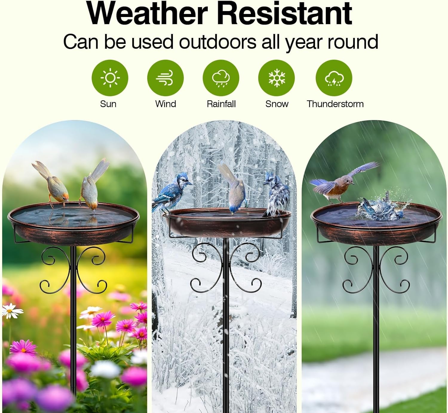 Vogeltränke Stehend,Vogelbad Für Draußen Garten,35In Metall Vogelbecken Schüssel Wassertränke Für Vögel, Antike Vogeltränke Winterfest Futter Wasserschale (Antike Bronze)