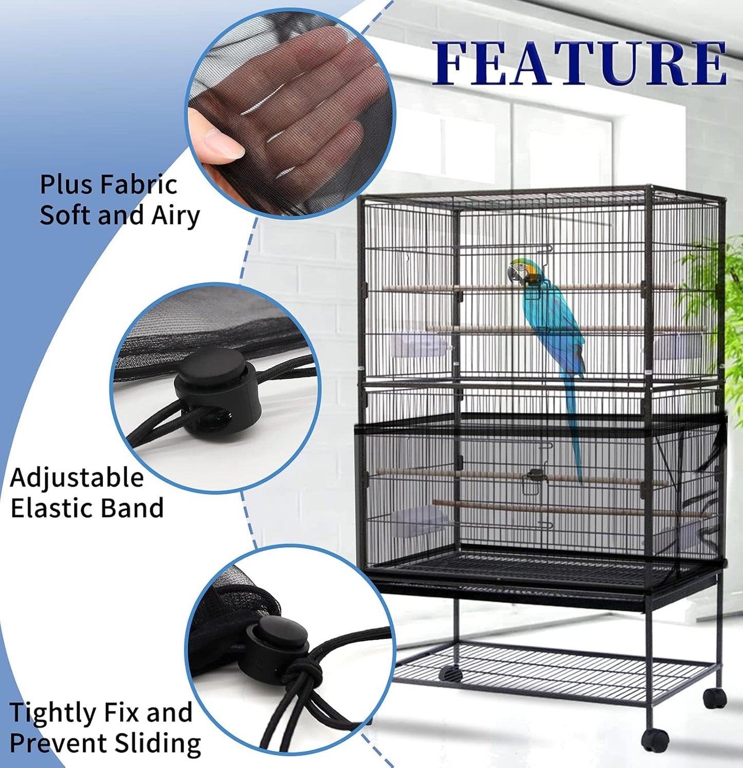 Mngren Extra Groß Vogelkäfig Abdeckung, Universal Vogelkäfig Samenfänger, Einstellbar Papageien Kordelzug Vogelfutter Kleintiere Netz, Abdeckung Rock Bewachen Für Runde Quadratische Käfige