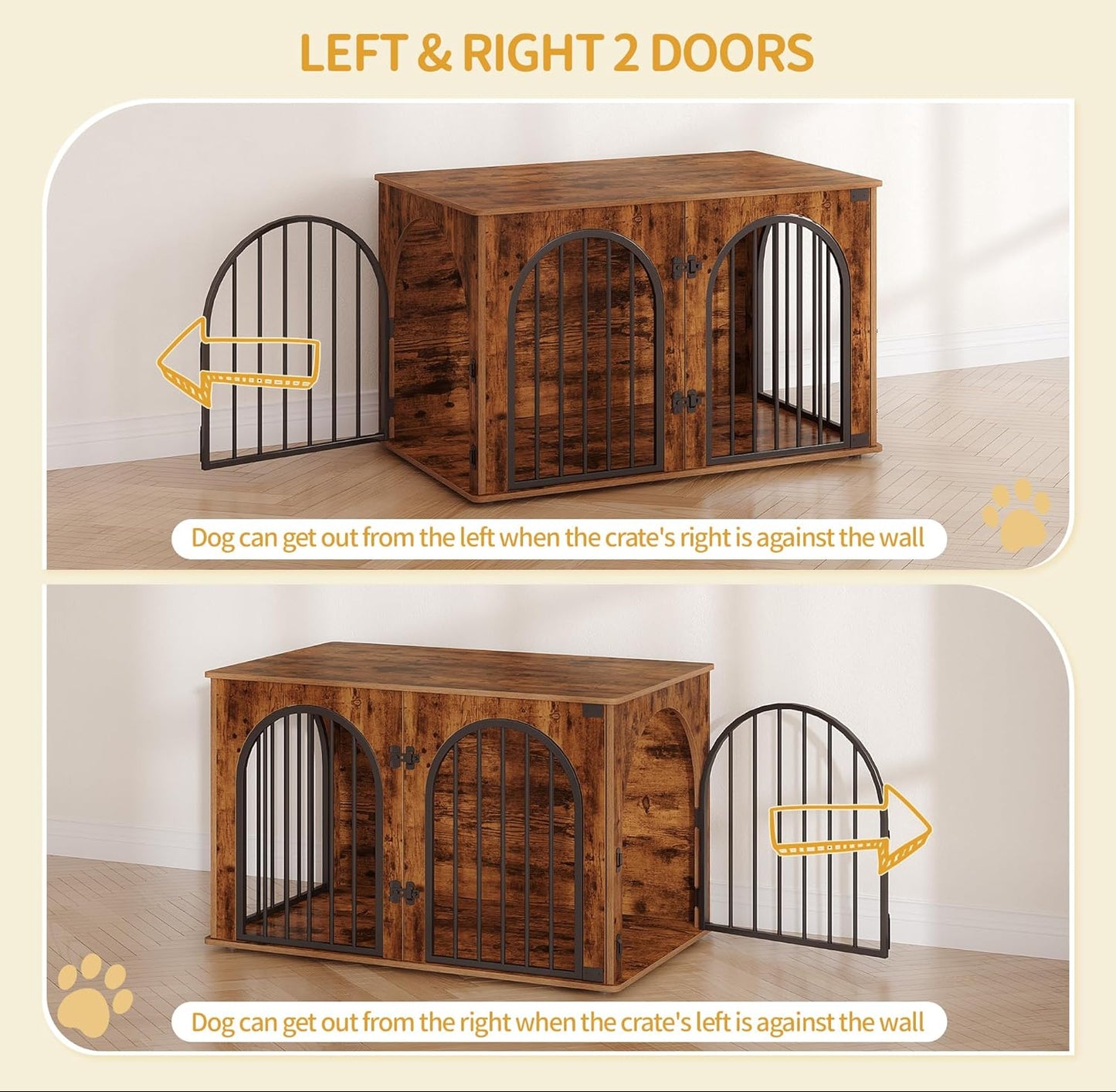 Hzuaneri Hundekäfig Möbel, 100Cm Hundebox Für Zuhause, 3 Türen, Bogentür, Moderne Hundebox Indoor Für Hunde, Beistelltisch, Hundekäfig Hochbelastbar, 100 X 60 X 63 Cm, Vintagebraun DFC84101B