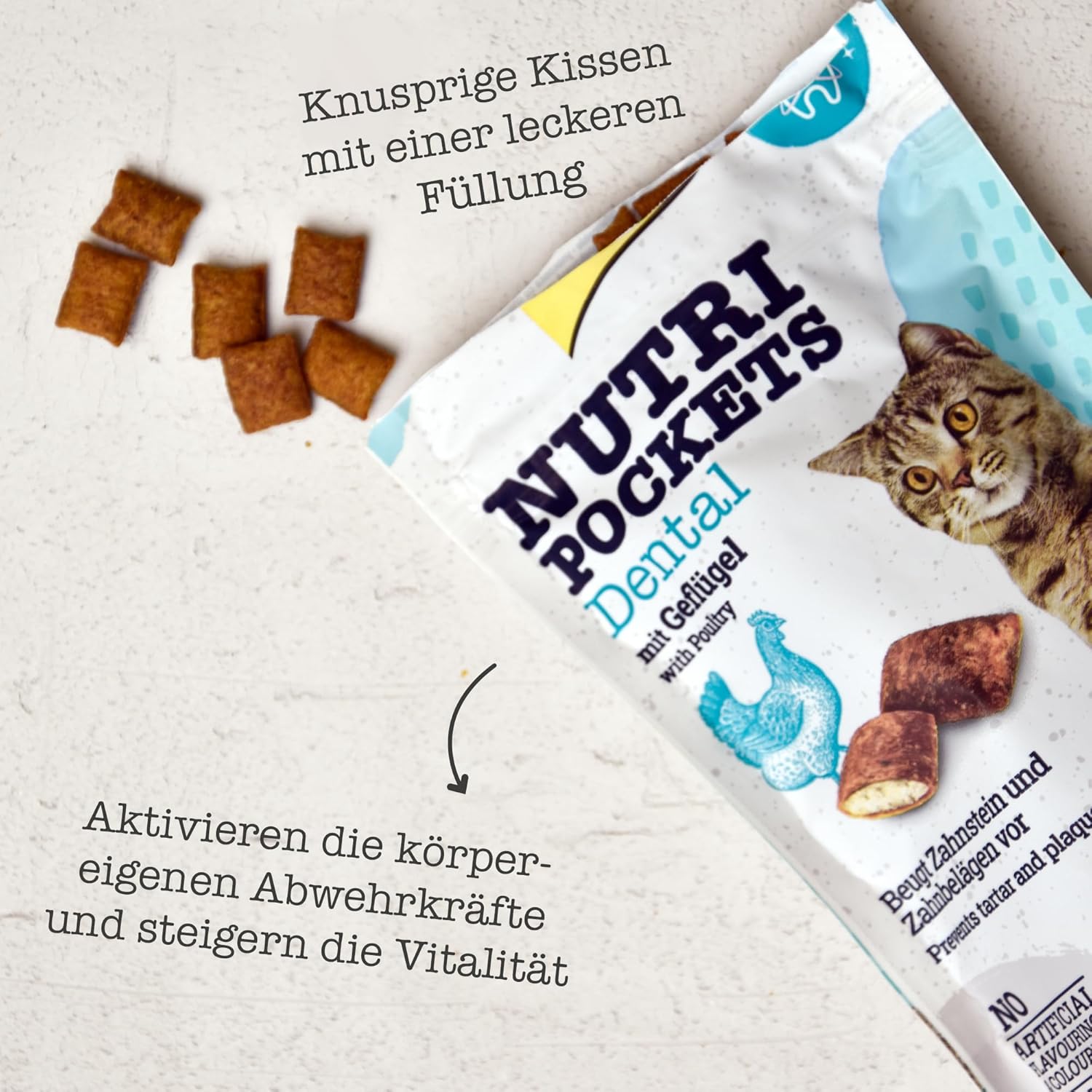 Gimcat Nutri Pockets Dental - Knuspriger Katzensnack Mit Cremiger Füllung Und Funktionalen Inhaltsstoffen - 1 Beutel (1 X 60 G)
