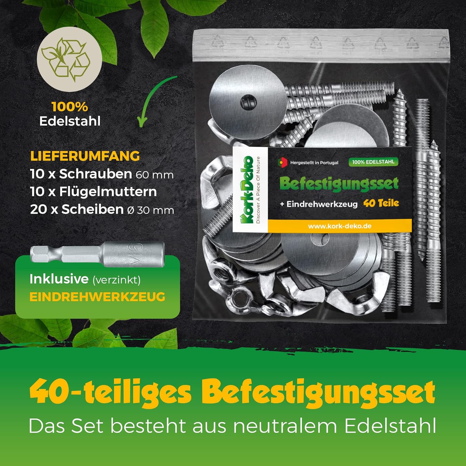 Befestigungsset Zum Selbstbau Von Sitzstangen / -Brettchen Aus Edelstahl Für Vögel Zur Befestigung Am Käfig (Gitter-Gestänge). Für Vogelkäfig Und Voliere (40-Teilig) (Mit Eindrehwerkzeug M6)