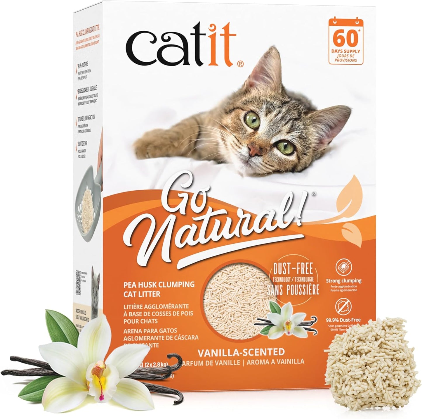 Catit Go Natural!, Klumpende Katzenstreu, Aus Erbsenhülsen, Mit Lavendelduft, 2 X 2.8 Kg (5.6Kg)