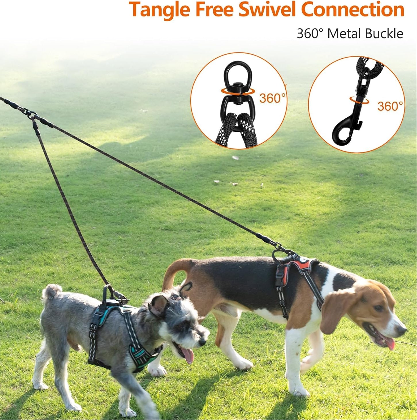 Taglory Doppelte Leinen/Hundeleine Doppelleine Für 2 Hunde/Keine Verwicklung Reflektierend Kletterseil/Verstellbar Splitterleinen/Schwarz