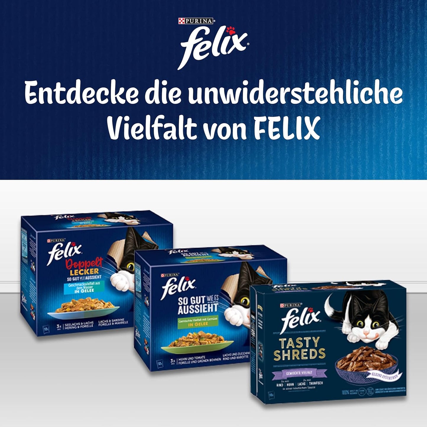 FELIX so Gut Wie Es Aussieht Gemischte Vielfalt in Gelee Katzennassfutter 44X85G Portionsbeutel