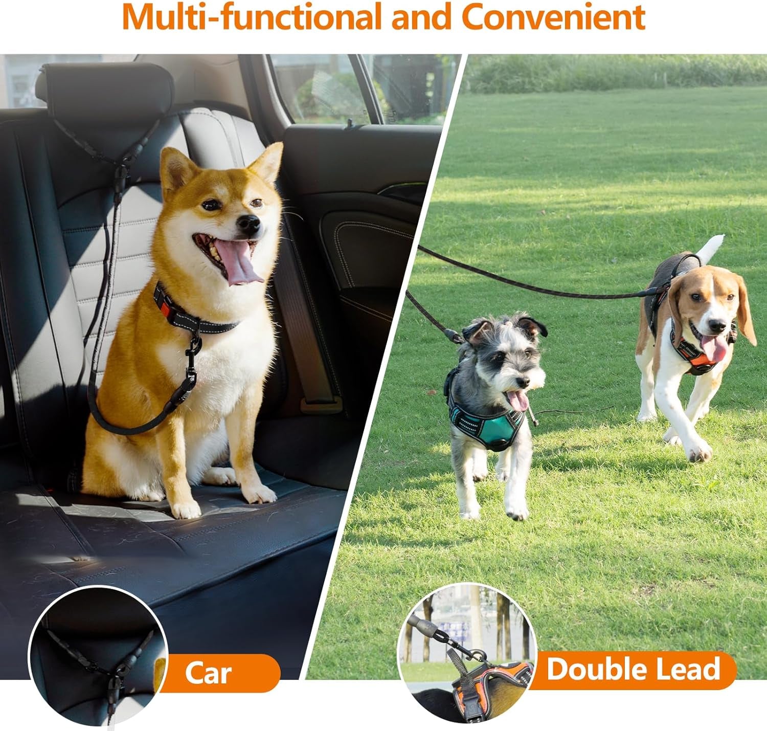 Taglory Doppelte Leinen/Hundeleine Doppelleine Für 2 Hunde/Keine Verwicklung Reflektierend Kletterseil/Verstellbar Splitterleinen/Schwarz