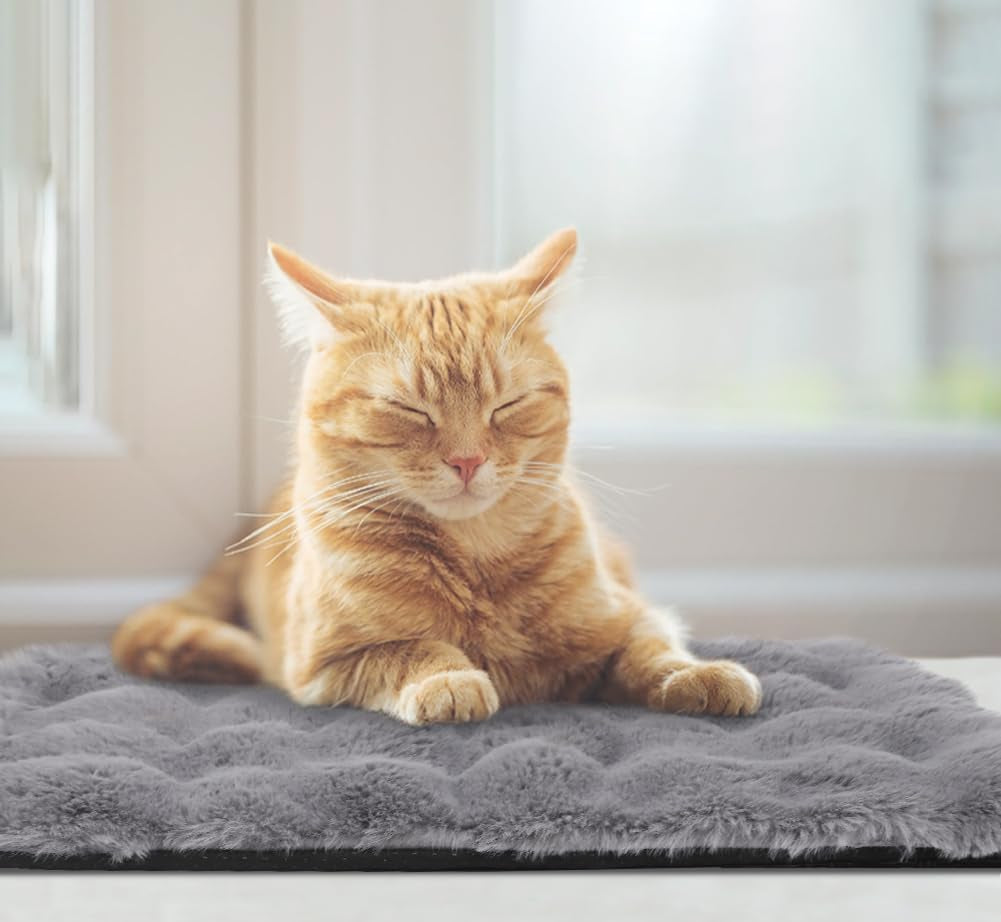 XIAPIA Selbstheizende Decke Katze & Hunde, Flauschig Selbstwärmende Katzendecke Ohne Kabel, Wärmedecke Heizdecke Ohne Strom, Washbar Thermodecke Katzenkissen Katzenbett Indoor Im Auto Grau 60 * 45 Cm