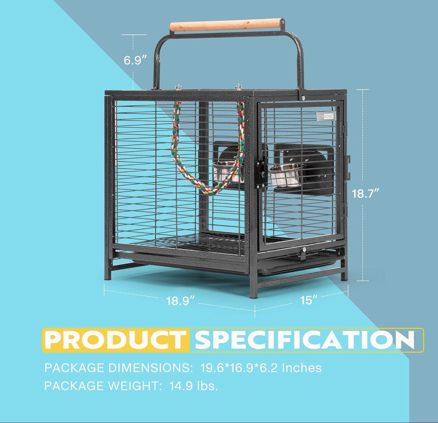 VIVOHOME Vogelkäfig Für Papageien 48Cm Transportkäfig Für Sittiche & Papageien Reisekäfig Mit Sitzenstange Transportbehälter Für Vögel Mit Tragegriff