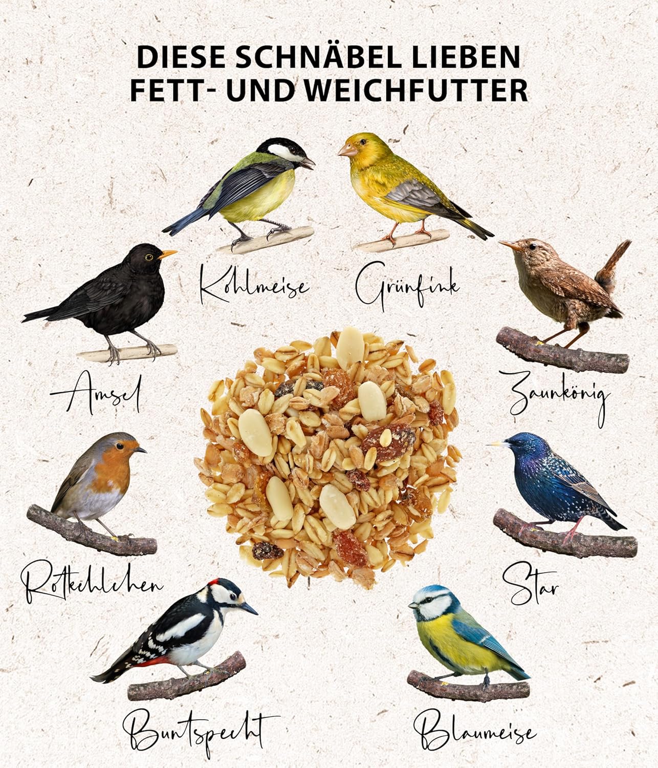 Dehner Natura Premium Wildvogelfutter, Fettfutter / Weichfutter, Ganzjahresfutter Artgerecht / Kraftspendend , Hochwertiges Vogelfutter Für Wildvögel, 5 Kg