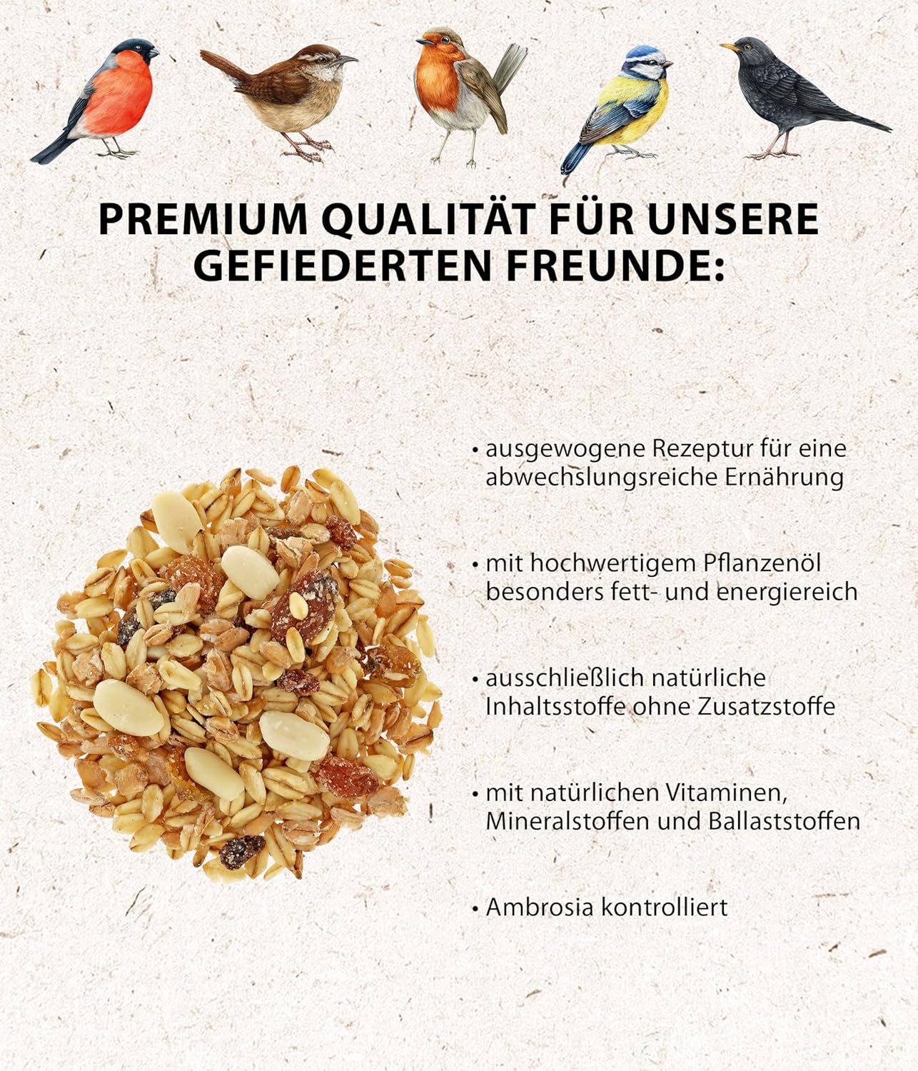 Dehner Natura Premium Wildvogelfutter, Fettfutter / Weichfutter, Ganzjahresfutter Artgerecht / Kraftspendend , Hochwertiges Vogelfutter Für Wildvögel, 5 Kg