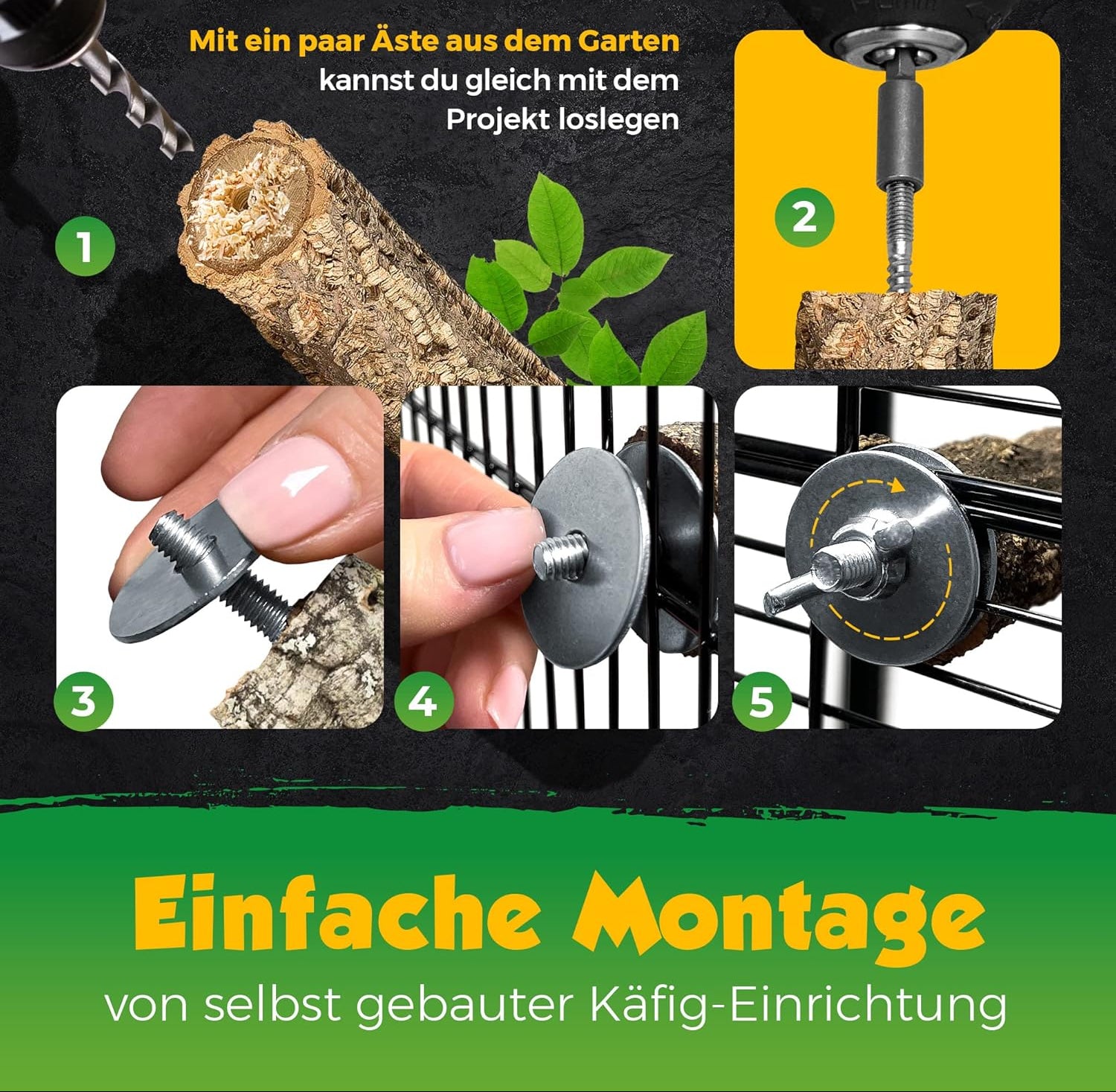 Befestigungsset Zum Selbstbau Von Sitzstangen / -Brettchen Aus Edelstahl Für Vögel Zur Befestigung Am Käfig (Gitter-Gestänge). Für Vogelkäfig Und Voliere (40-Teilig) (Mit Eindrehwerkzeug M6)