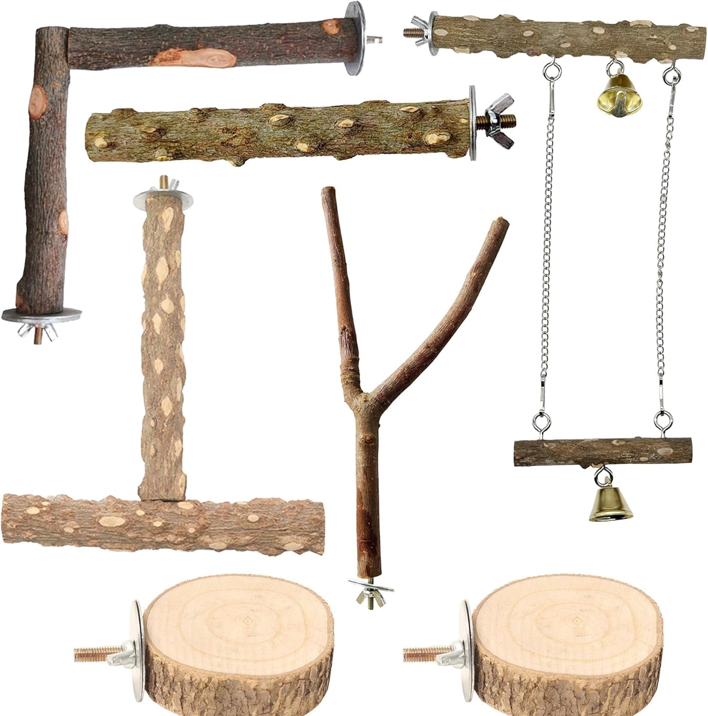 Allazone Natur Sitzstangen Vögel, 7 Stück Natürlicher Sitzstangen Für Vögel Holz, Sitzstangen Vögel, Vögel Spielzeug Vogel Papagei Schaukel Spielzeug