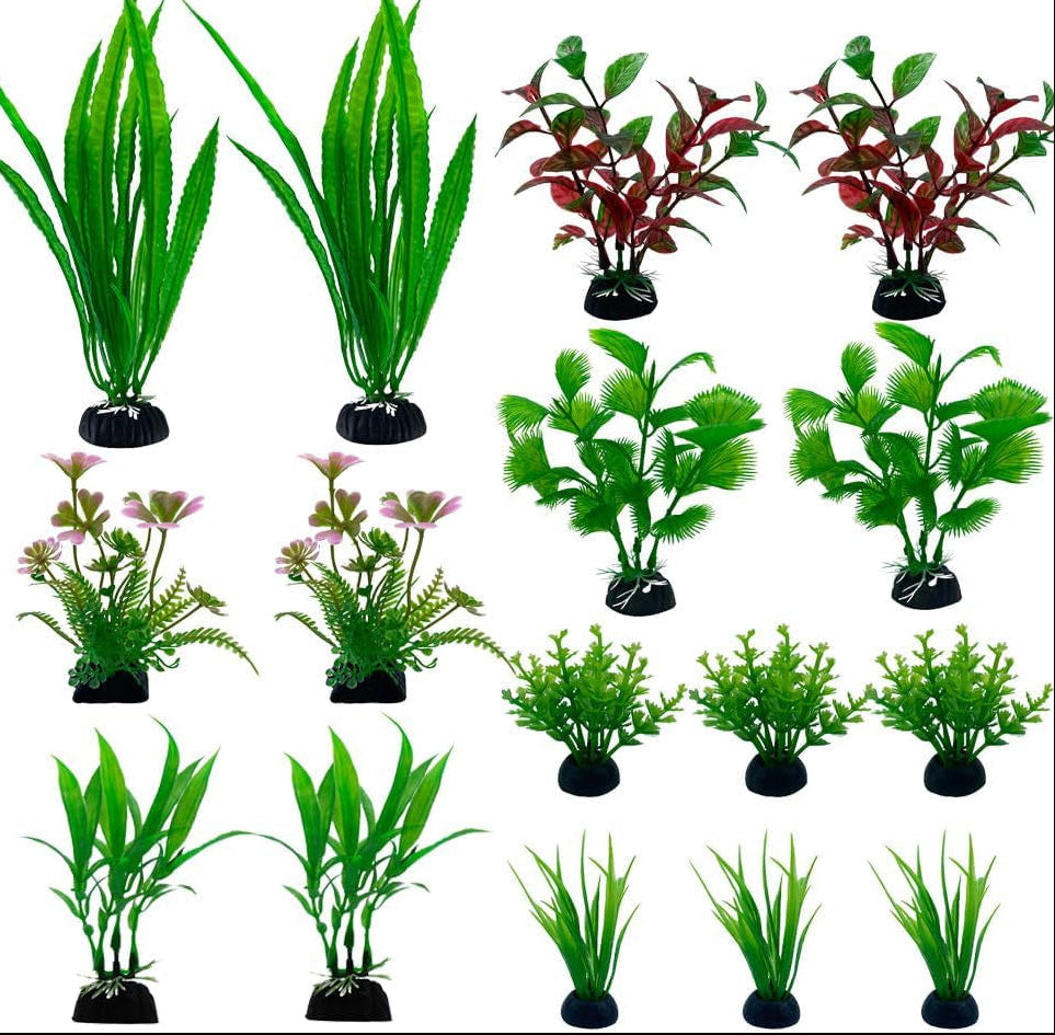 Aquarium Pflanzen Deko, 16 Stück Grün Plastikpflanzen Für Aquarien, Wasserpflanzen Aquarium Pflanzen Künstlich Dekoration Set