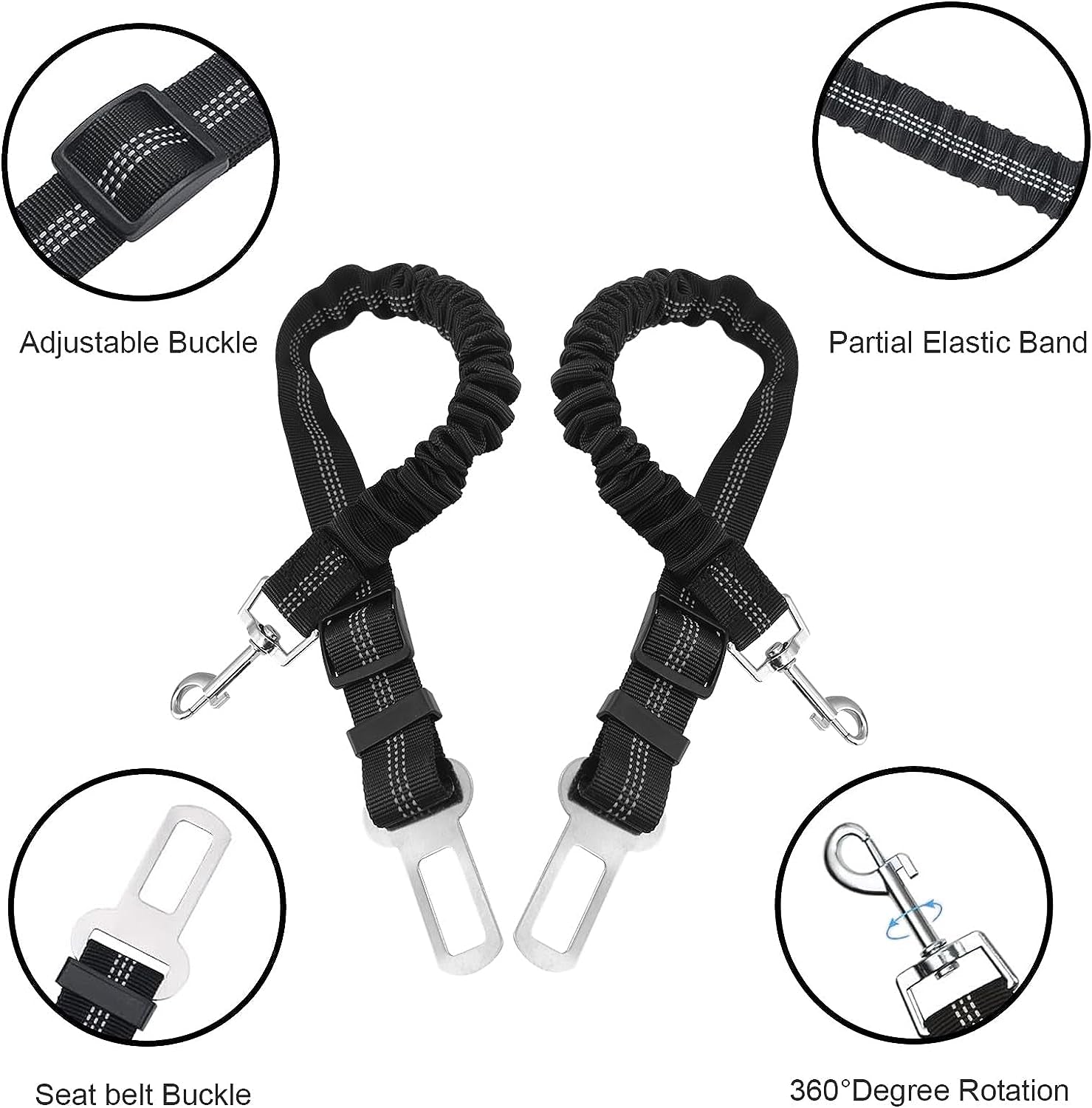 2 Stück Hundegurt Fürs Auto, Länge Verstellbarer Hund Anschnallgurt, Mit Elastischer Ruckdämpfung Und Starke Karabiner Sicherheitsgurt, Hundesicherheitsgeschirr Für Alle Hunde Und Katzen