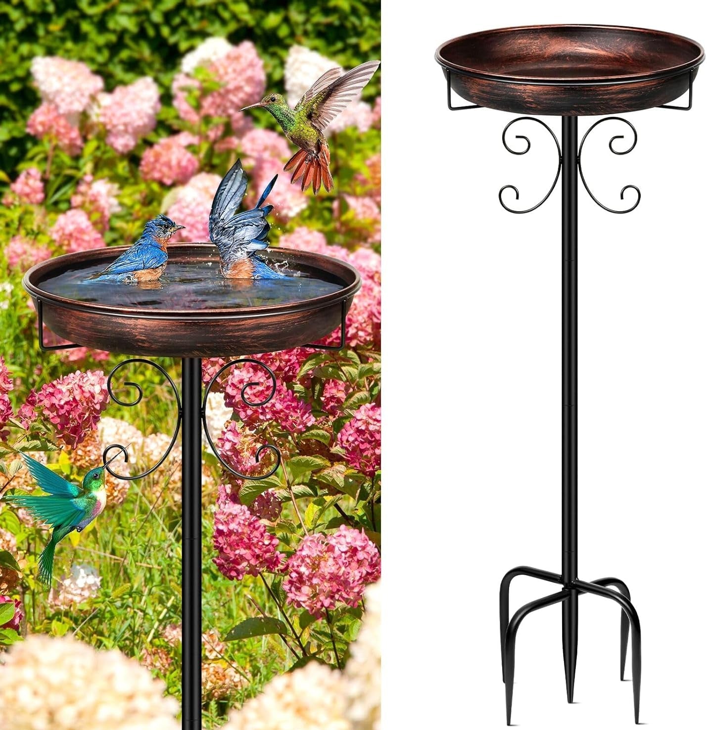 Vogeltränke Stehend,Vogelbad Für Draußen Garten,35In Metall Vogelbecken Schüssel Wassertränke Für Vögel, Antike Vogeltränke Winterfest Futter Wasserschale (Antike Bronze)