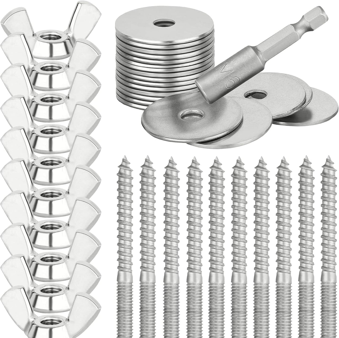 Befestigungsset Zum Selbstbau Von Sitzstangen / -Brettchen Aus Edelstahl Für Vögel Zur Befestigung Am Käfig (Gitter-Gestänge). Für Vogelkäfig Und Voliere (40-Teilig) (Mit Eindrehwerkzeug M6)