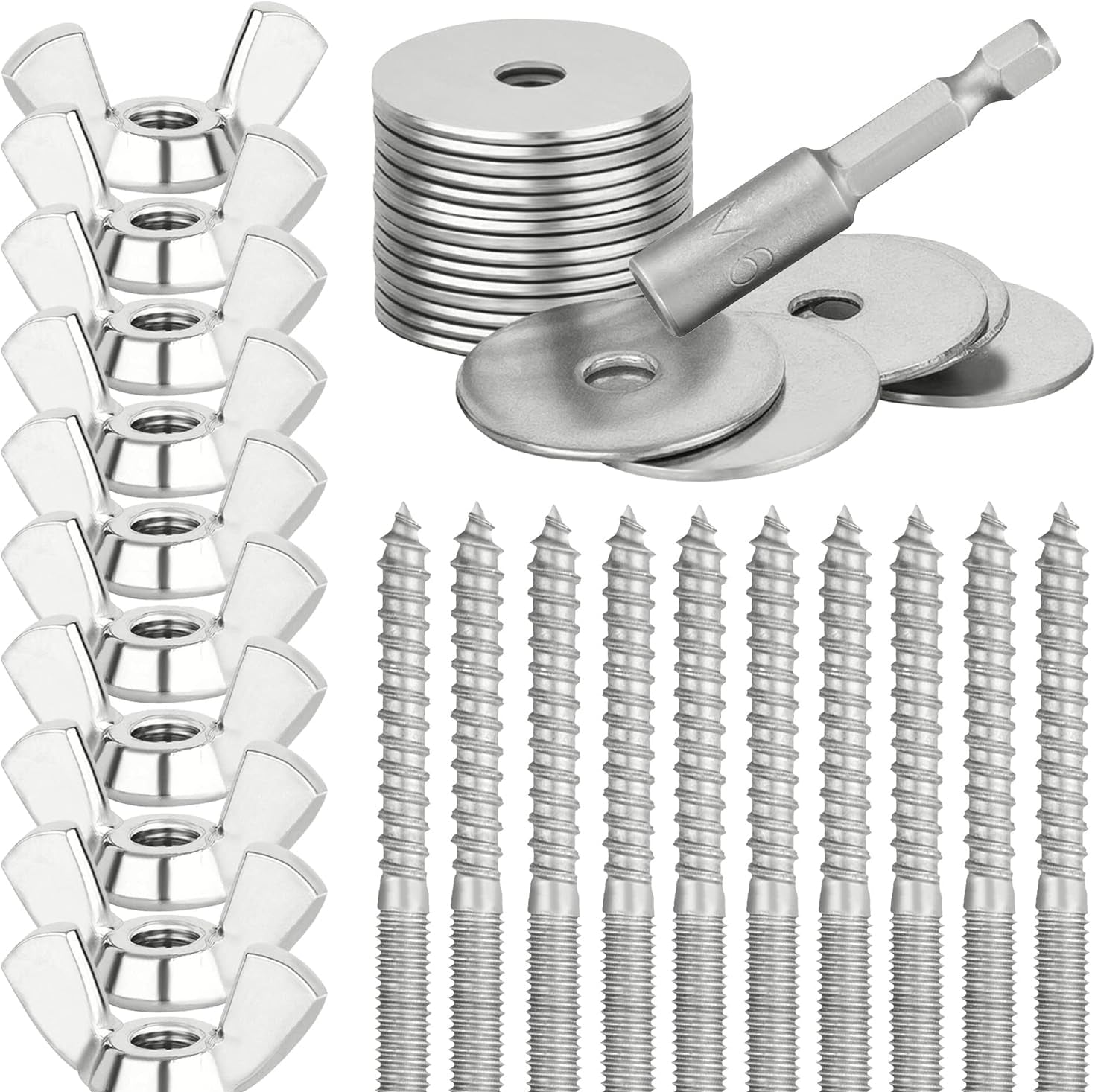 Befestigungsset Zum Selbstbau Von Sitzstangen / -Brettchen Aus Edelstahl Für Vögel Zur Befestigung Am Käfig (Gitter-Gestänge). Für Vogelkäfig Und Voliere (40-Teilig) (Mit Eindrehwerkzeug M6)