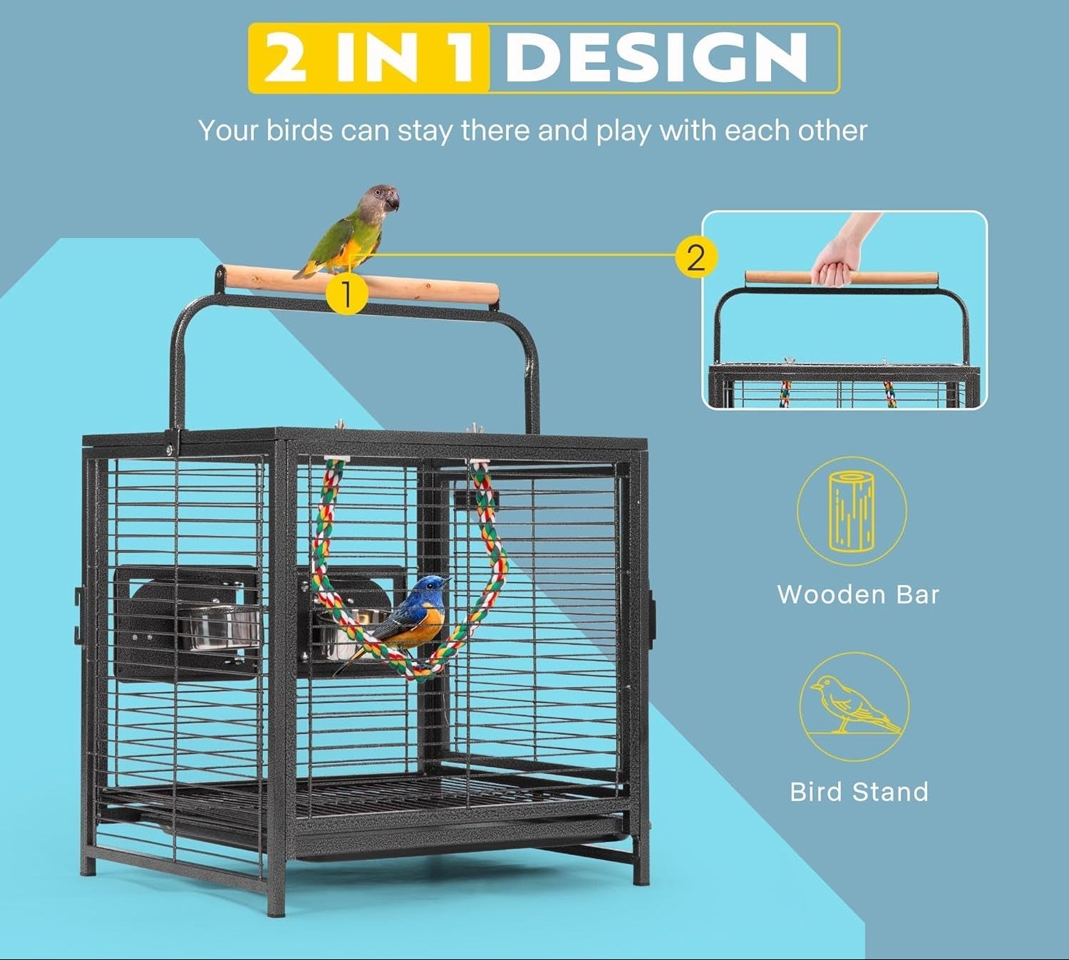 VIVOHOME Vogelkäfig Für Papageien 48Cm Transportkäfig Für Sittiche & Papageien Reisekäfig Mit Sitzenstange Transportbehälter Für Vögel Mit Tragegriff