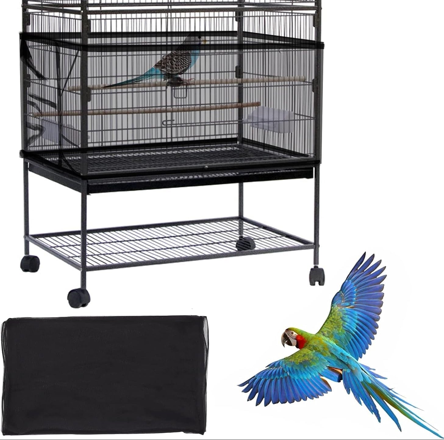 Mngren Extra Groß Vogelkäfig Abdeckung, Universal Vogelkäfig Samenfänger, Einstellbar Papageien Kordelzug Vogelfutter Kleintiere Netz, Abdeckung Rock Bewachen Für Runde Quadratische Käfige