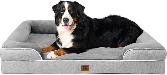 Orthopädisches Hundebett Grosse Hunde, 132X104Cm, Memory Foam Hundekorb XXL, Waschbar Hundesofa Wasserdicht Rutschfest, Hundecouch Mit Hohem Rand, Grau