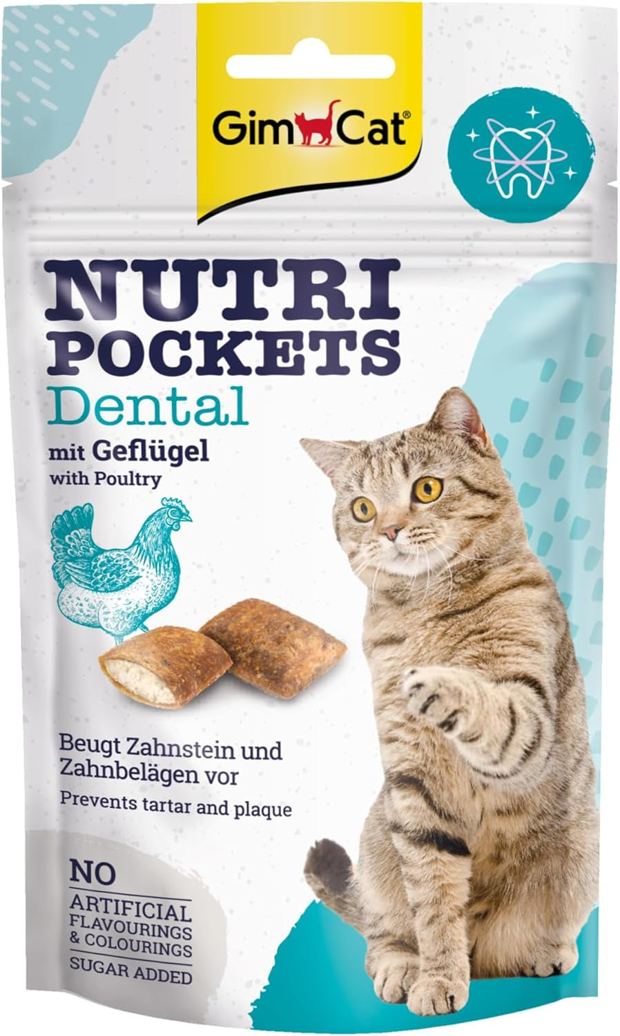 Gimcat Nutri Pockets Dental - Knuspriger Katzensnack Mit Cremiger Füllung Und Funktionalen Inhaltsstoffen - 1 Beutel (1 X 60 G)