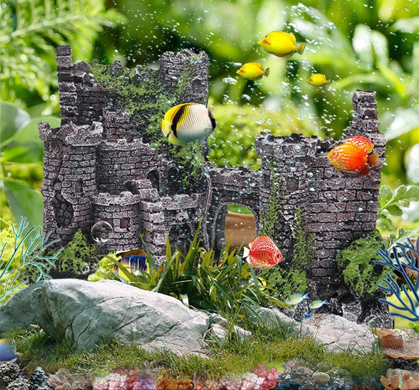 Aquarium Deko Groß Castle Dekoration, Harz Aquarium Dekoration, Ideal Für Kleine Garnele Fisch Schildkröte, Polyresin Landschaft