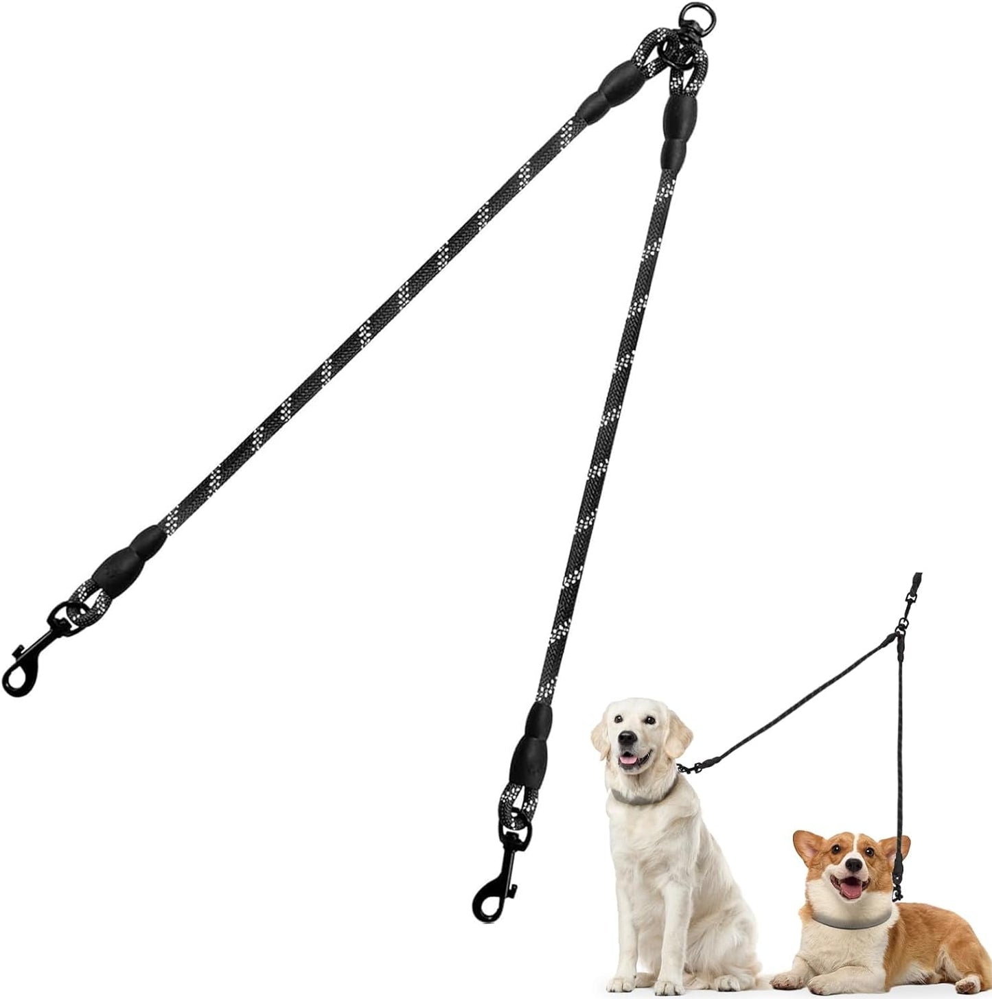 Taglory Doppelte Leinen/Hundeleine Doppelleine Für 2 Hunde/Keine Verwicklung Reflektierend Kletterseil/Verstellbar Splitterleinen/Schwarz