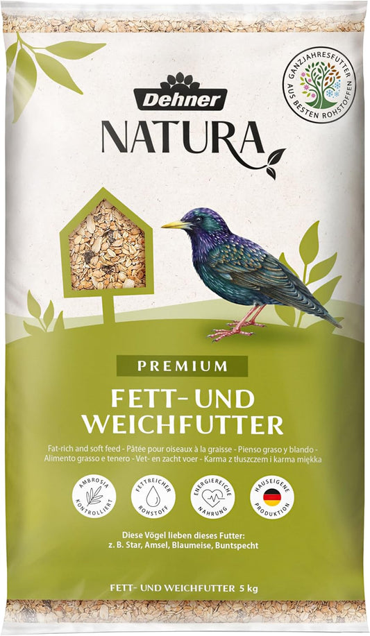 Dehner Natura Premium Wildvogelfutter, Fettfutter / Weichfutter, Ganzjahresfutter Artgerecht / Kraftspendend , Hochwertiges Vogelfutter Für Wildvögel, 5 Kg