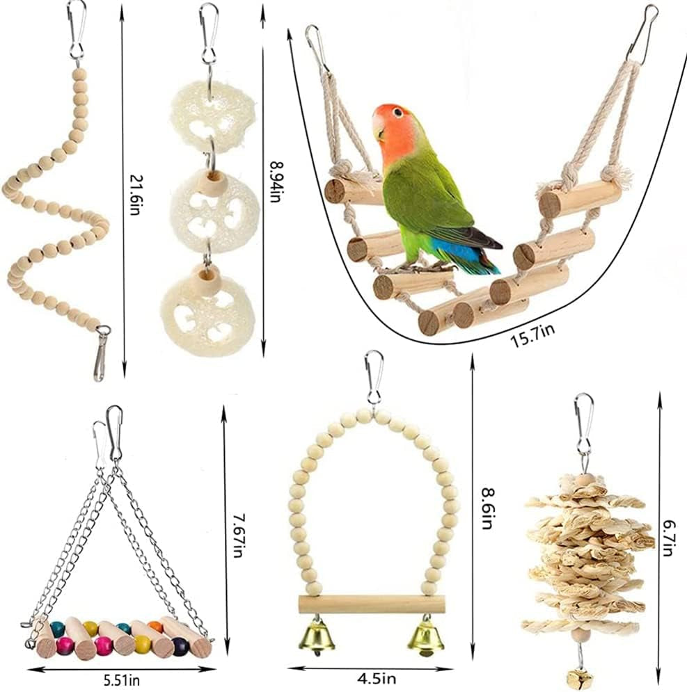 Vogel-Papageien-Spielzeug, Zum Aufhängen, 18 Stück, Vogelkäfig-Zubehör, Spielzeug, Barsch, Leiter, Kauspielzeug, Hängematte Für Sittiche, Liebesvögel, Finken Und Andere Kleine Haustiere